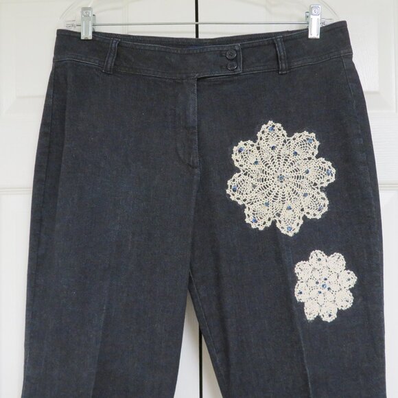 Talbots Embellished Denim Trouser 14 Black Solid - Picture 2 of 6